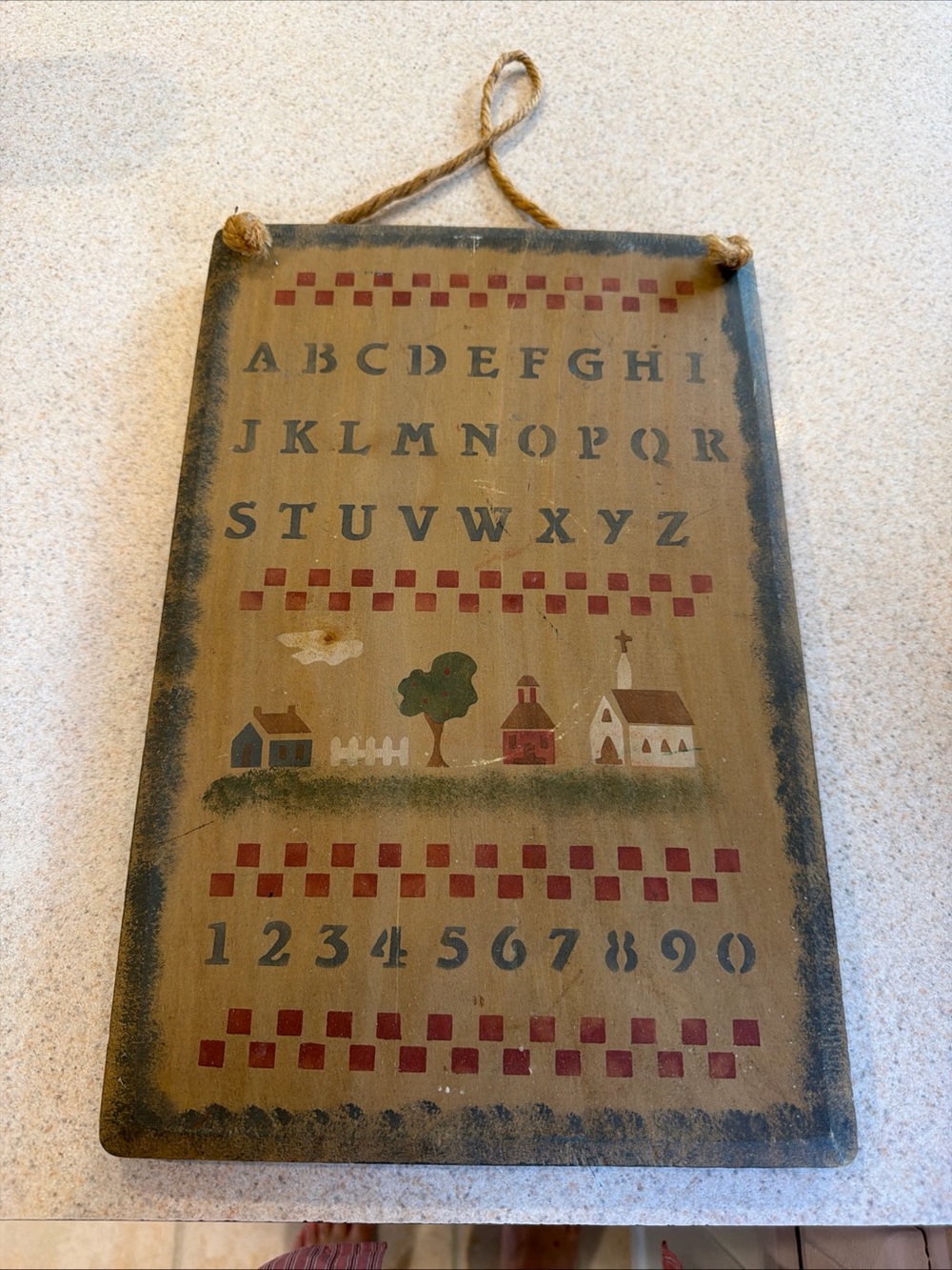 Hand-Painted Vintage Olive Green Alphabet Wall Plaque - Rustic Home Accent